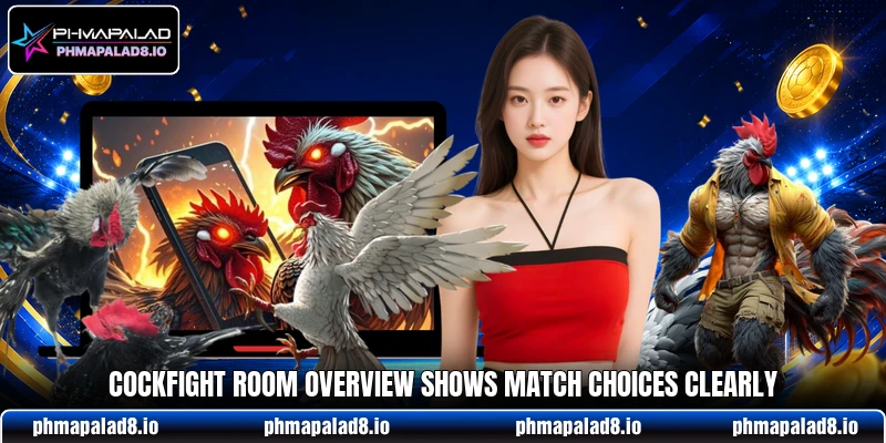 Cockfight room overview shows match choices clearly Cockfight room overview shows match choices clearly