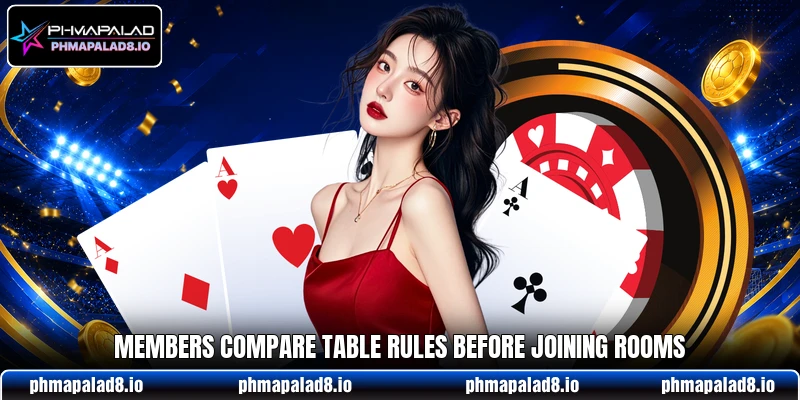 Members compare table rules before joining rooms Members compare table rules before joining rooms