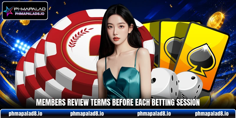 Members review terms before each betting session Members review terms before each betting session